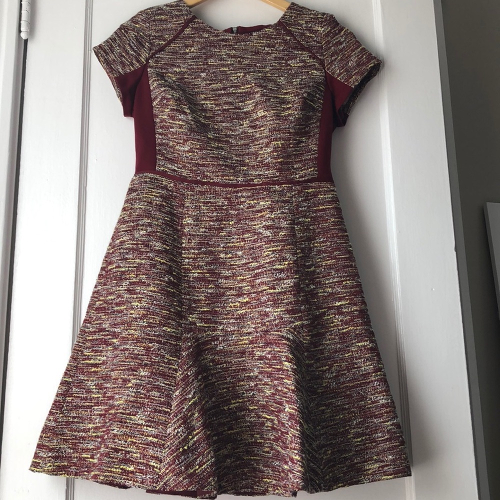 JCREW Tweed Metallic Burgundy FitFlare Sz4 Dress